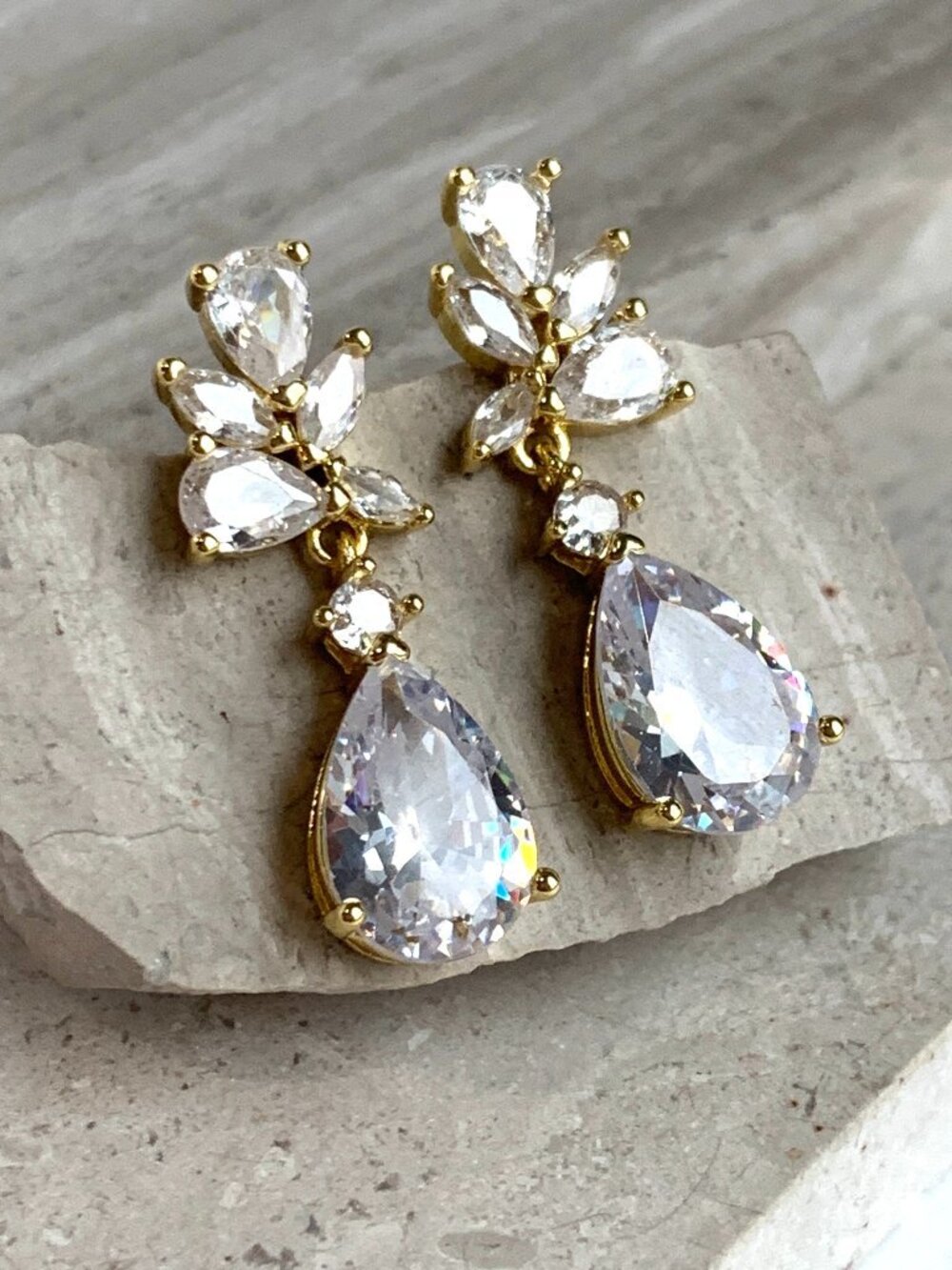 NEW Anthropologie BHLDN Madison CZ Cluster Gold Dangle Earrings